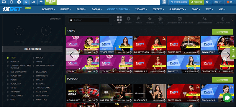 1xbet Casino en Vivo