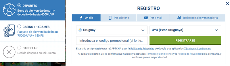 Registro en 1xBet